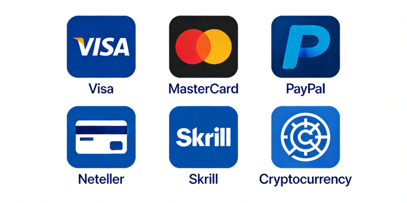 188BET에서 제공하는 다양한 결제 수단 아이콘 모음